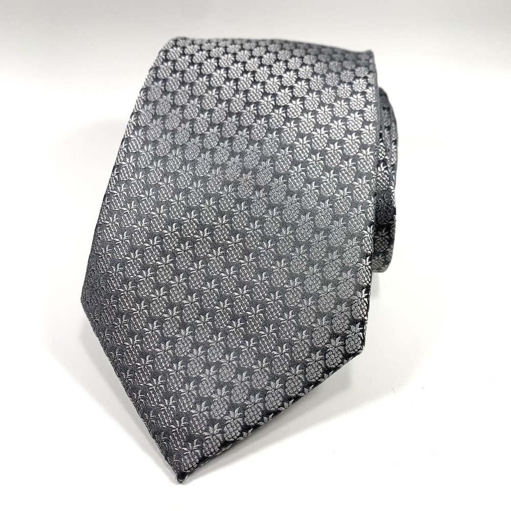 Tommy Bahama Mens Luxury Tie Silver with a Pineapple Foulard Pattern 100% Silk